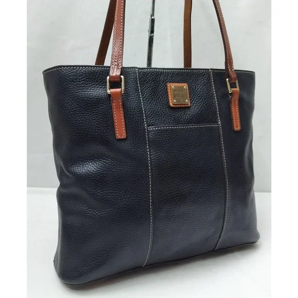 Dooney & Bourke Lexington Black Pebbled Leather Double Handle Zipper Tote Bag - Picture 3 of 16